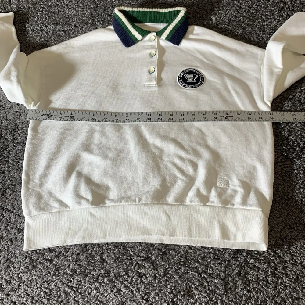 Tory Burch White Polo Sweatshirt with‎ Green and Blue Accents - Picture 6 of 9